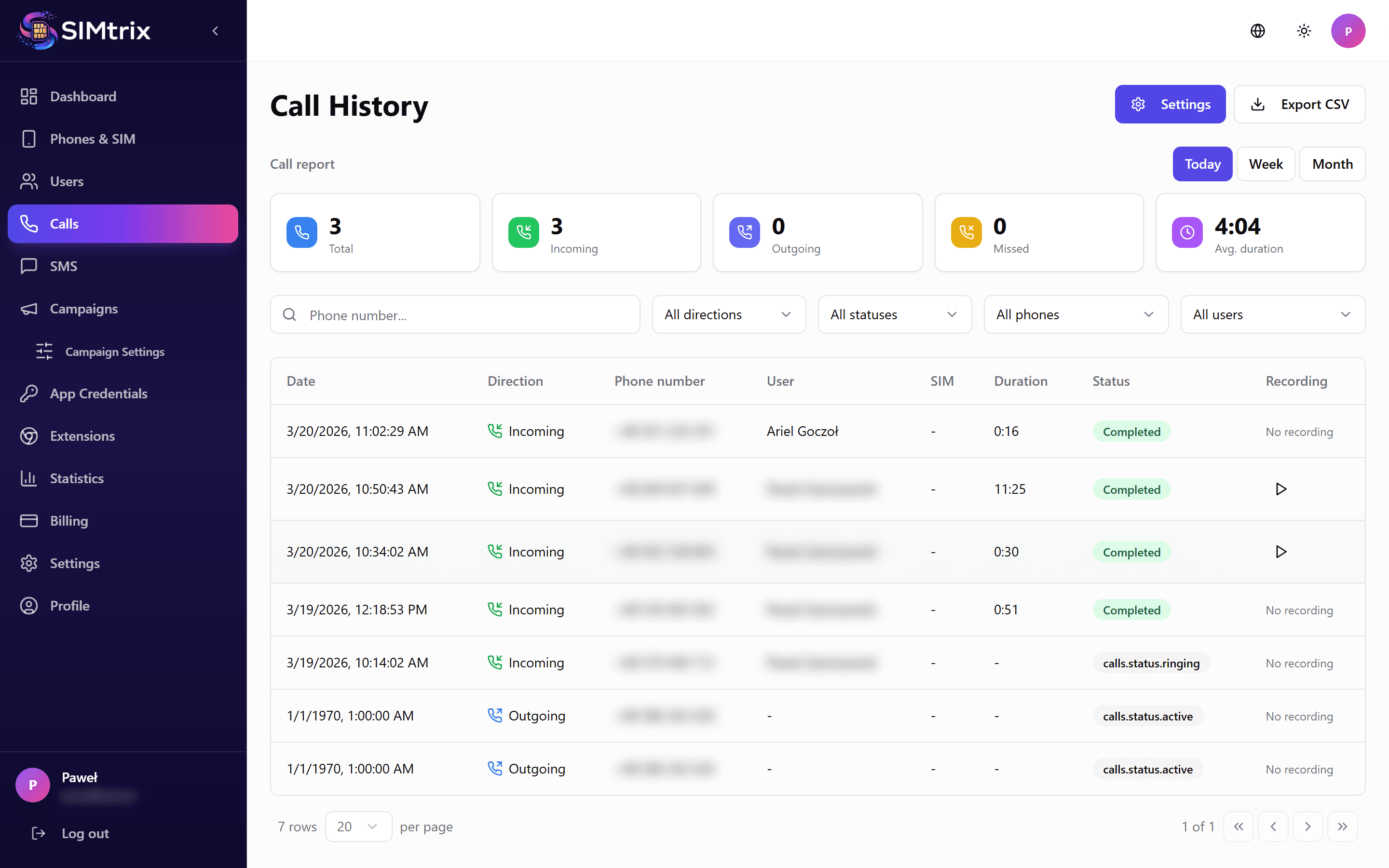 Journaux des Appels et SMS